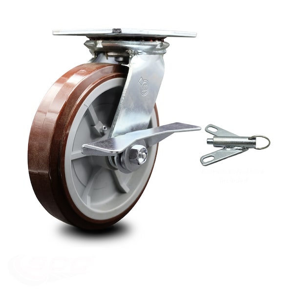 8 Inch Polyurethane Caster with Ball Bearing and Brake/Swivel Lock SCC